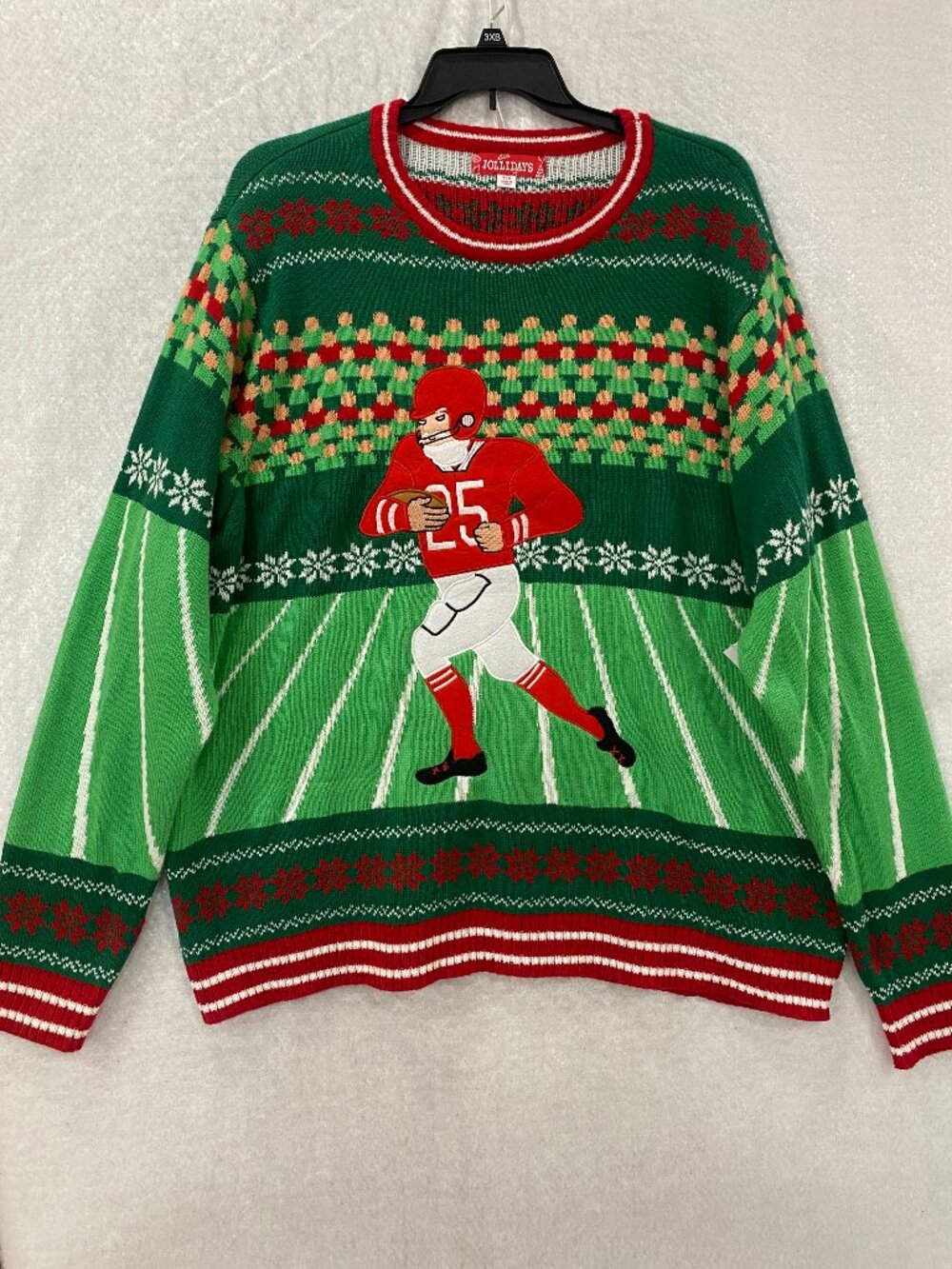Football Player Ugly Christmas Sweater Men’s 4XB Jollidays Med. Weight Red Green